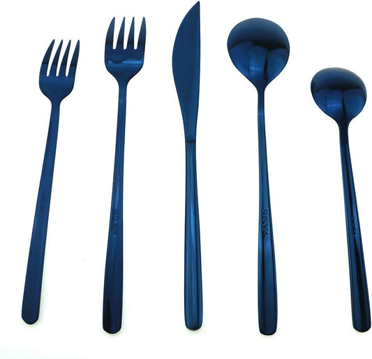 JASHII Mirror Polished Blue 20-Piece SUS304 Stainless Steel Flatware Set,Silverware Set Dinner Knife Fork Spoon Dessert Fork Salad Spoon Service for 4
