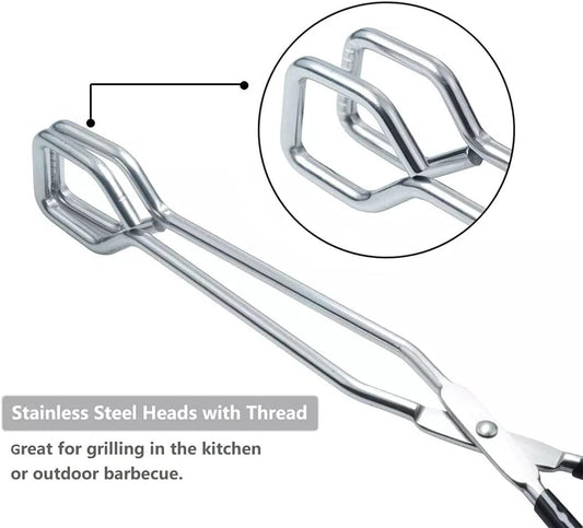 Scissor Tongs, 10-Inch Heavy Duty Stainless Steel Cooking Tongs With Plastic Silicone Kitchen Food Baking Bread Clamp BBQ Grilling Wire Tongs, Black Set of 2