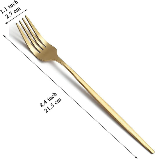 Matt Gold 6 Piece Dinner Fork Set, 8.4'' Stainless Steel Silverware, Dishwasher Safe