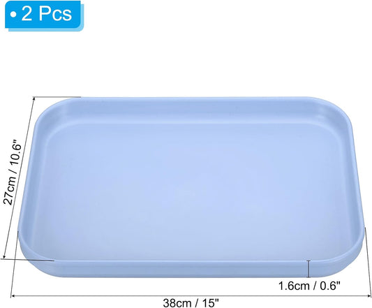 PATIKIL Plastic Fast Food Serving Tray, 2 Pcs 15" x 10.6" Reusable Rectangular Cafeteria Serving Platter for Party Kitchen Restaurant, Light Blue