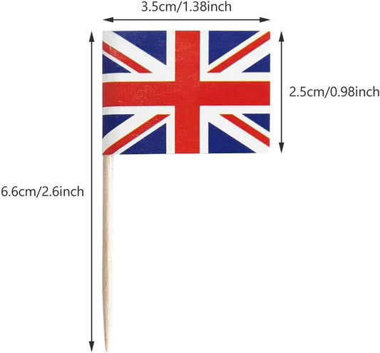 100 Pack United Kingdom Flag British Toothpick Flags, Cocktail Picks Mini Stick Cupcake Toppers Country Picks Party Decoration Celebration Cocktail Food Bar Cake Flags (United Kingdom)