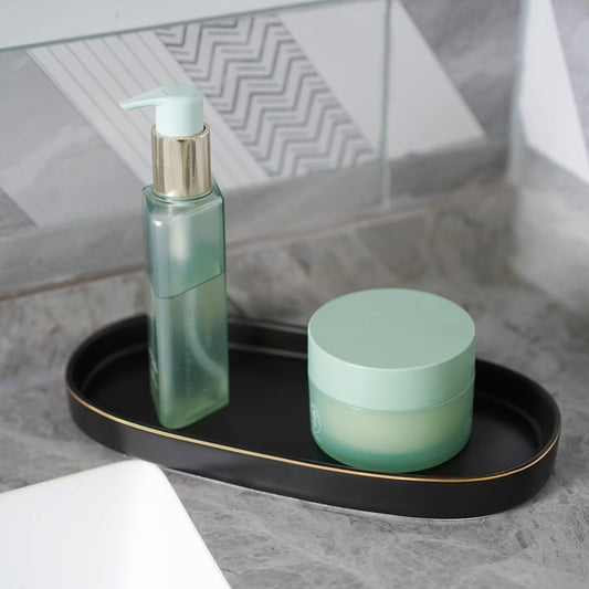 10x5 Bathroom Vanity Tray, Oval Ceramic Decorative Perfume Candle Tray for Bathroom/Kitchen Counter, Black