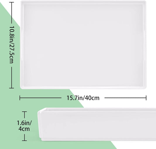 Serving Tray with Handles-10x15Inch White Melamine Modern Serving Platters,Serving Wine,Coffee,Breakfast/Kitchen Countertop Tray/Makeup Drawer Organizer/Vanity Table Tray/Decorative Tray
