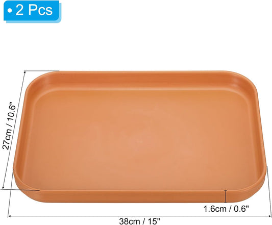 PATIKIL Plastic Fast Food Serving Tray, 2 Pcs 15" x 10.6" Reusable Rectangular Cafeteria Serving Platter for Party Kitchen Restaurant, Orange