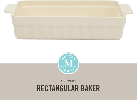 Martha Stewart Broadbrook Ceramic Bakeware, 13x9 Inch Rectangular Baking Dish with Handles, Cream Glazed Stoneware for Casseroles, Lasagna, Roasts & Desserts, Oven & Dishwasher Safe