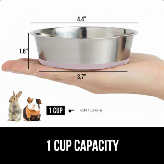 GORILLA GRIP Set of 2 Dog Bowls, Heavy Duty Metal Food and Water Bowl for Feeding Dogs and Cats, Dishwasher Safe, Rust Resistant Stainless Steel, BPA Free Rubber Base, Holds 1 Cup (8 fl oz), Lt Pink