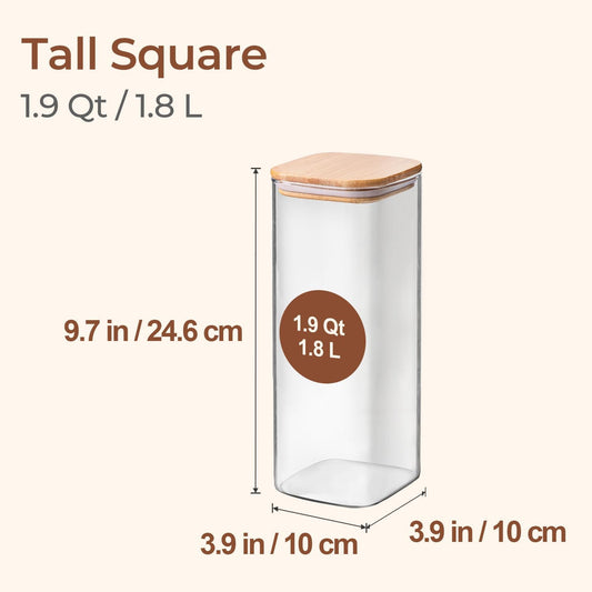 ComSaf 1.9 Qt Glass Storage Containers with Lids, Glass Jars with Lids, Clear Food Storage Jar, Square Canister Set of 3, Pantry Organizers and Storage for Flour Rice Pasta Tea Coffee Bean