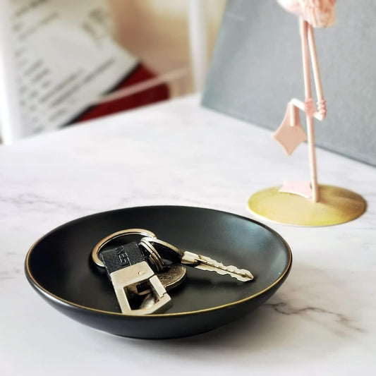 4.75" Ceramic Jewelry Tray, Small Ring Dish Holder Trinket Tray, Catch All Trays for Ring Earring Necklace Key, Christmas Gifts for Women Girls, Black