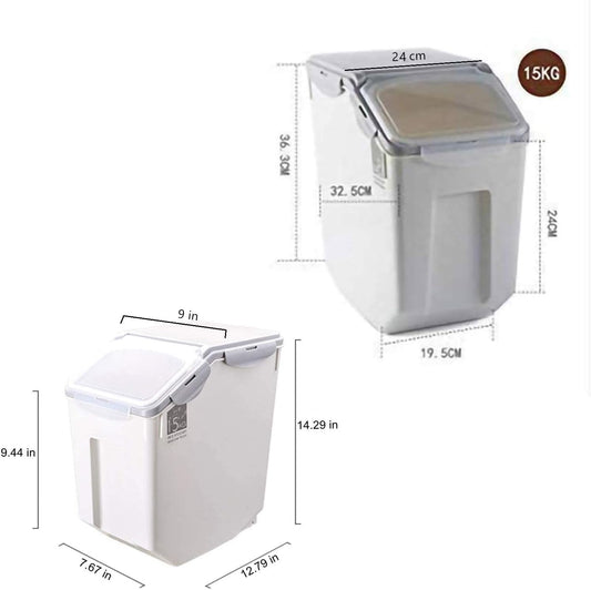 2-Pack Rice Storage Bins 15 Liter With PP Locking Lid, Large Food Storage Container with Wheels For Rice, Flour,Pet food