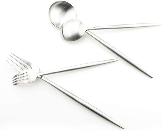 Gugrida 5 Pieces Matte Silver Flatware Set, 18/10 Stainless Steel Cutlery Sets Including Knife Fork Spoon w/Dessert Fork Teaspoon, Silverware Sets Service for 1