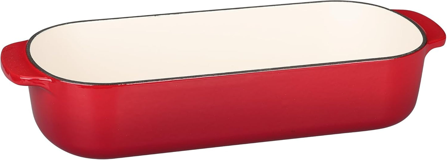 Enameled Cast Iron Loaf Pan with Lid, Dutch Oven Bread pan for Homemade Sourdough Bread Baking, 12.5x5.5 inch, 5qt, Red