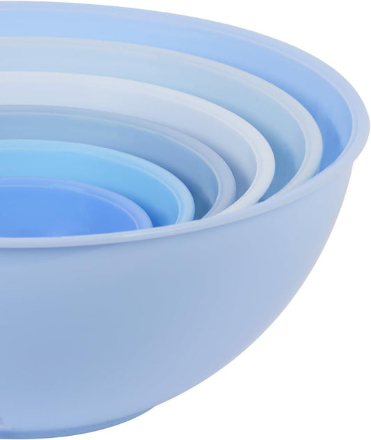 BoxedHome BPA Free Plastic Round Mixing Bowl with Lids, 12 Pack Nesting Bowls with Lids Set, Microwave and Dishwasher Safe Prep & Serving Bowls Great for Mixing, Baking, Serving (Pale Blue, 12pcs)