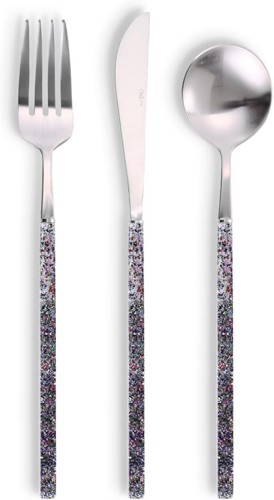Ordi-Stix Handmade Fully Glitered Dinner Cutlery Set 3P (Spoon, Fork, Knife) Flatware Set (Mother of Pearl)