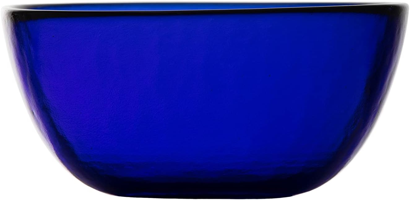 FORTESSA Los Cabos Tableware, 16-Piece Glass Dinnerware Set with 4 Dinner Plates, 4 Salad Plates, 4 Coupe Bowls and 4 Cereal Bowls, Dishwasher-Safe Glass Plate Set, Cobalt Blue