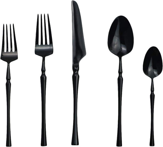 Gugrida 20 piece Black Flatware Set 304 Stainless Steel Fork Spoon Cutlery Luxury Mirror Polished Silverware, Dishwasher Safe, Service for 4