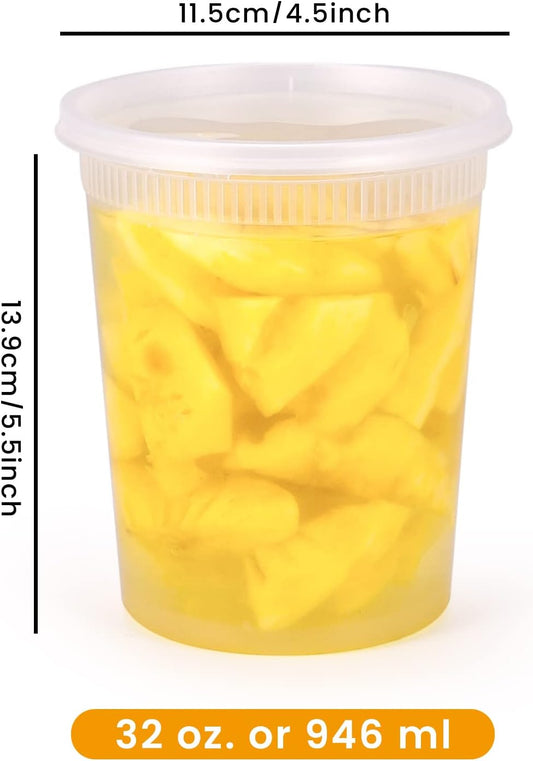 32oz Plastic Deli Food Storage Soup Containers with Airtight Lids, Extra-Thick, Slime, Soup, Leakproof,Stackable,Microwave/Freezer/Dishwasher Safe, BPA Free (24Pack)