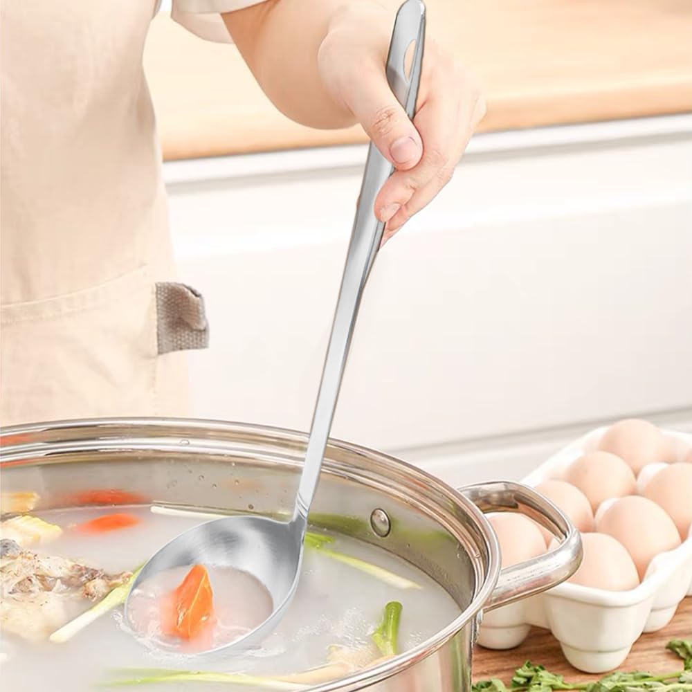 Stainless Steel Kitchen Ladle, Heavy Duty One-Piece Construction Cooking Ladle, Punch Soup and Stew Serving Ladles Scoop