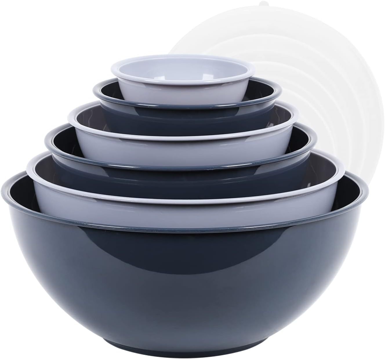 BoxedHome BPA Free Plastic Round Mixing Bowl with Lids, 12 Pack Nesting Bowls with Lids Set, Microwave and Dishwasher Safe Prep & Serving Bowls Great for Mixing, Baking, Serving (Haze Blue, 12pcs)