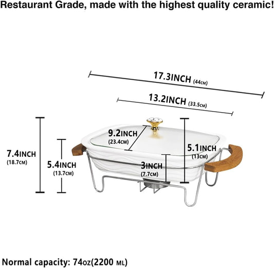12" x 8" Ceramic Casserole Baking Dish With Glass cover and rack, Lasagna Pan Deep for Oven, 2.2 Quarts Baking Pan with Handles, Oven Safe&Durable Bakeware for Home Decor