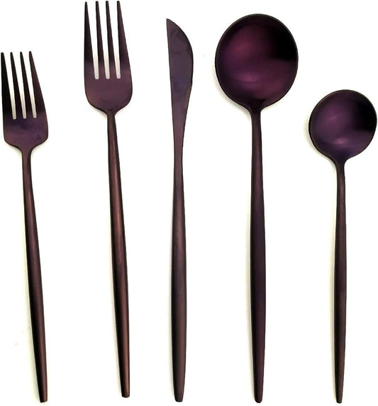 20-Pieces Luxury Purple 18/10 Stainless Steel Flatware Set, Matte Finish, Service for 4