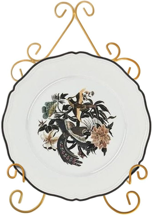 YY YEARCHY Plate Stand Holder for Wall Hanging Display Rack Art Hanger Metal Easel Photo Holder Books Bowls Platters (Yellow, 8 inches/12.6" x 7.87" x 1.57")