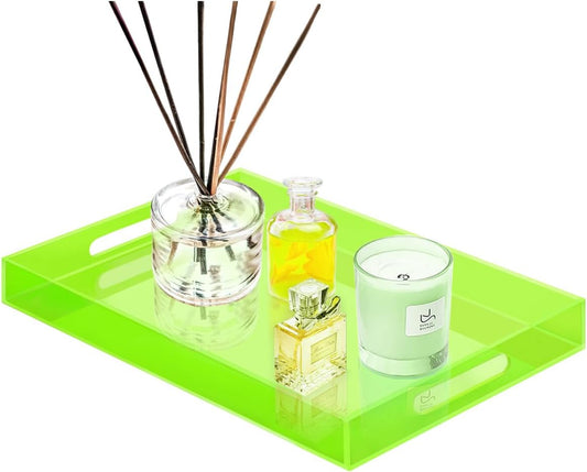 SetGame Acrylic Serving Tray with Handles, Bathroom Desktop Decorative Storage Arylic Trays, Simple Vanity Tray Food Tea Fruit Dinner Snack Tray for Bar Kitchen Party