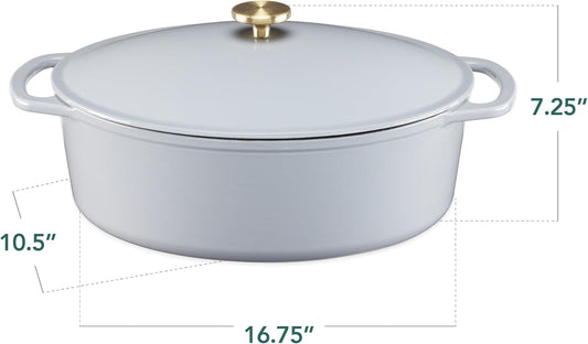 Best Choice Products Oval 7.5 Quart Enamel Cast-Iron Dutch Oven, Heavy-Duty Pre-Seasoned for Baking, Cooking w/Side Handles – French Gray