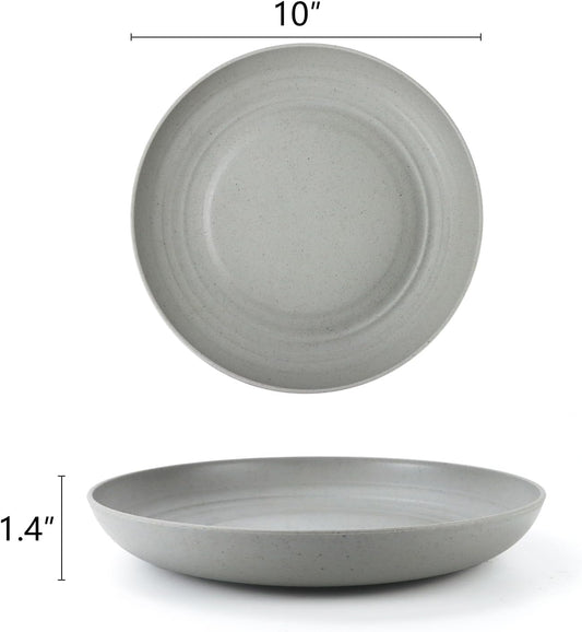 Homienly Deep Dinnerware Set of 12 - Alternative to Plastic, Microwave & Dishwasher Safe Wheat Straw Plates for Kitchen - Unbreakable Kids Plates (Grey, 10 inch)