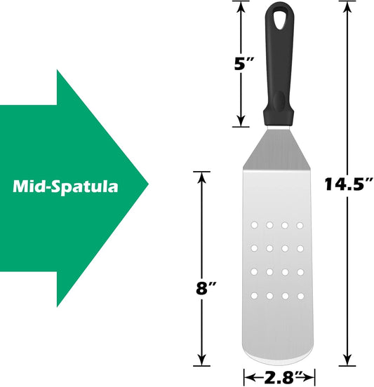 Metal Spatula Set of 2, HaSteeL 14.5 x 2.8In Heavy Duty Perforated & Solid Griddle Tuner Flipper, Long Stainless Steel Griddle Tools for Flat Top Teppanyaki Hibachi Grilling Camping, Easy to clean