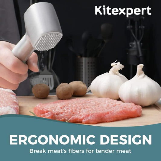KITEXPERT Meat Tenderizer Hammer with Comfortable-Grip Rubber Handle, Dual-side Meat Mallet for Kitchen, Heavy Duty Meat Pounder Hammer For Tenderizing Steak, Beef and Fish - Black