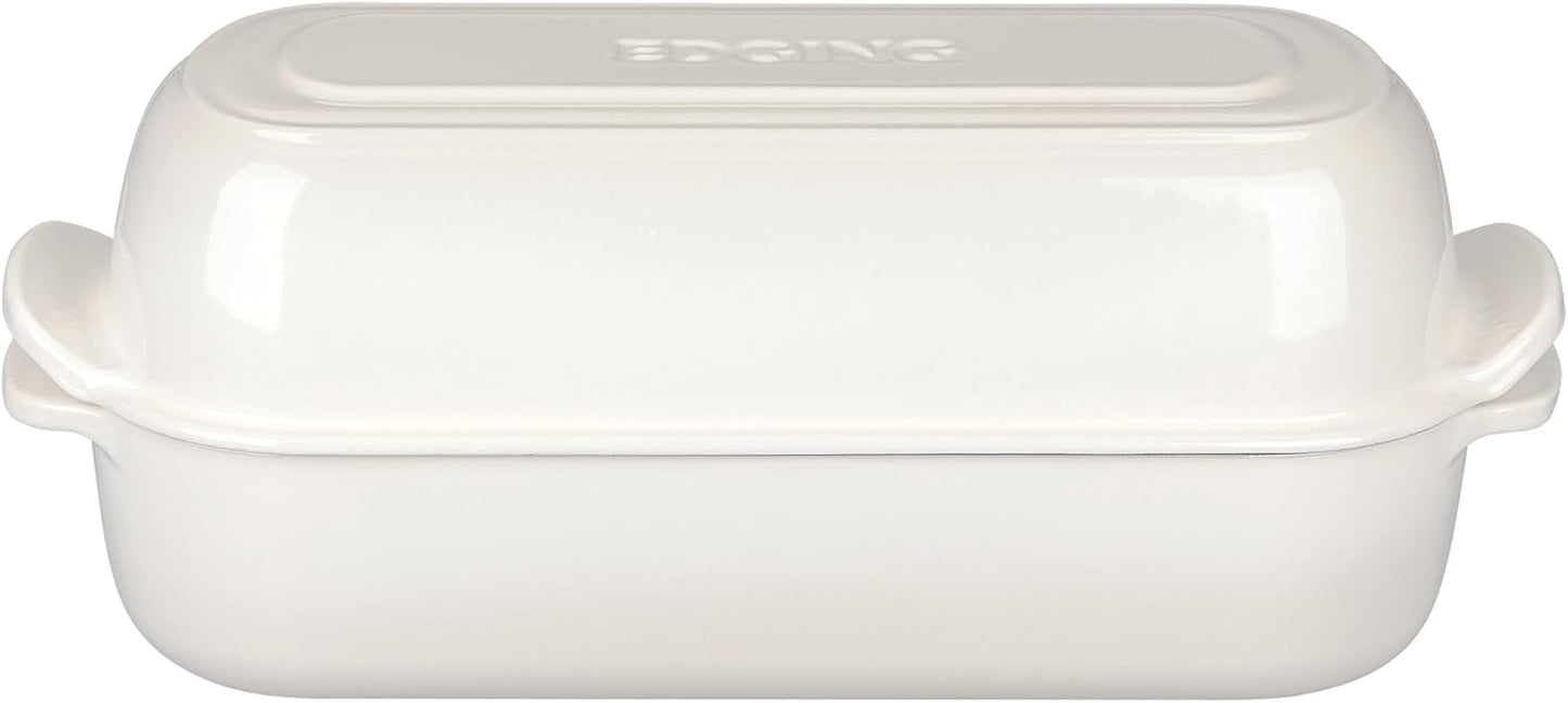 Enameled Cast Iron Loaf Pan with Lid, Dutch Oven Bread pan for Homemade Sourdough Bread Baking, 12.5x5.5 inch, 5qt, White