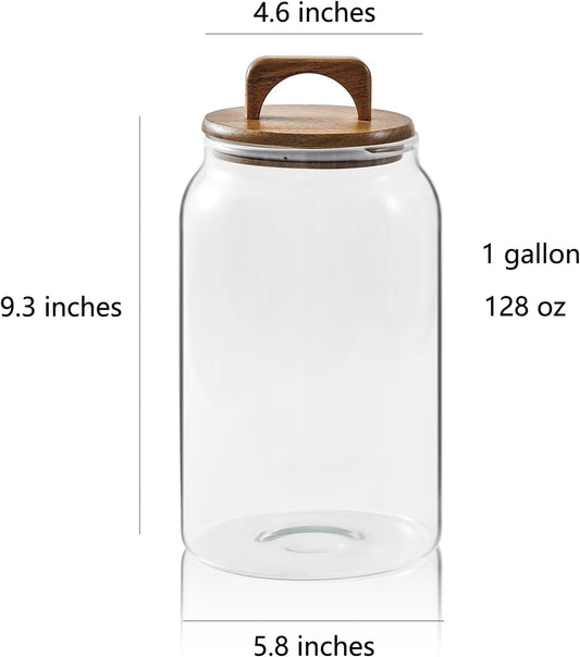 Sweejar Large Glass Candy Jar with Wooden Lid, 1 Gallon Glass Canister with Airtight Lid for Sugar/Flour Storage - 1 Pack