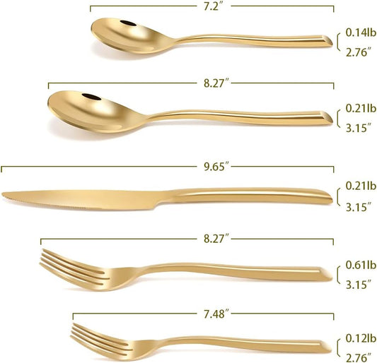 DEACORY Silverware Set Gold Flatware Set Cutlery Set Heavy Stainless Steel Brass Dishwasher Safe Streamlied Handle 20 Pieces Service for 4