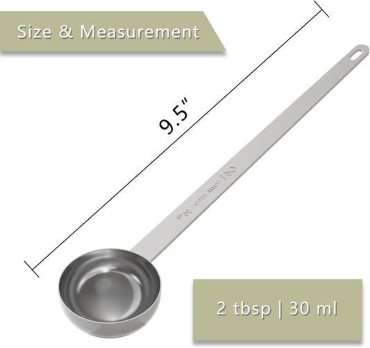2PCS 2 Tablespoon Coffee Scoop, 9.5" Long Handle Measuring Spoon, Two tbsp (30 ml) Stainless Steel Scooper