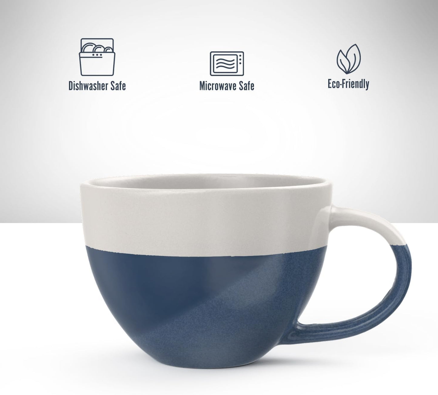 Francois et Mimi Set of 4 Oversized 16oz Wide-mouth Soup & Cereal Ceramic Coffee Mugs (Blue and White), Bowls For Soup, Cocoa, Latte and More. Dishwasher and Microwave Safe.