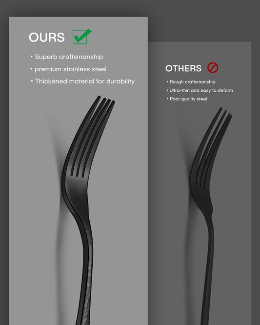 Hammered Silverware Set, Ollex 20PCS Black Flatware Set for 4 Stainless Steel Eating Utensils Sets Mirror Finish Include Forks Spoons and Knives Tableware Kitchen Cutlery Sets, Dishwasher Safe