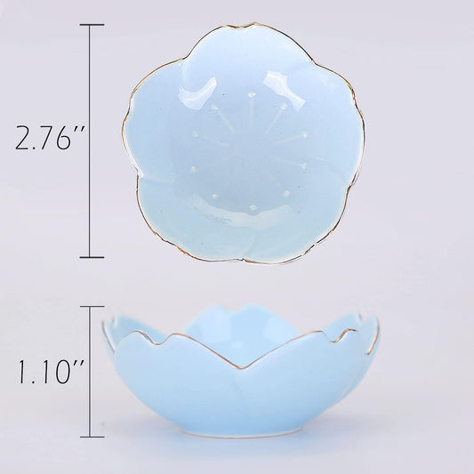 VanEnjoy Set of 4 Ceramic Seasoning Dishes Dish Sushi Dipping Bowl, Cherry Blossom Sauce Tea Bag Holder Serving Dish for Kitchen