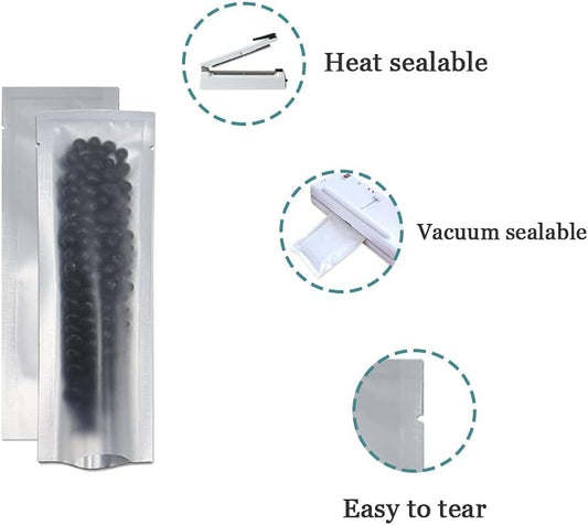 PABCK 1000 Pcs 2.1x7.08 inch (Inside Size 1.77x6.69 inch) Clear Front Vacuum Heat Sealable Pure Mylar Foil Bag for Travel Sampling Packaging Food Storage Aluminum Foil Candy Coffee Powder Package