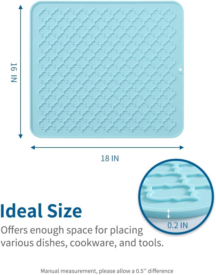 AMOAMI Dish Drying Mat,Heat-resistant,Easy Clean,Silicone Dish Drying Mats for kitchen Counter,Kitchen Gadgets Kitchen Accessories Kitchen Small Appliances (16" x 18", LIGHT BLUE)