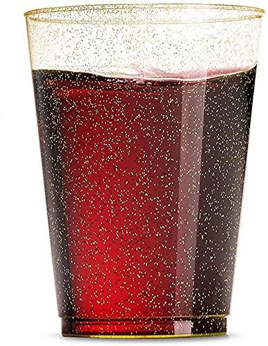 I00000 150PCS Gold Disposable Plates Silverware, Gold Glitter Dinnerware Set Include 25 Dinner Plates 10.25’’, 25 Dessert Plates 7.5’’, 25 cups 10 OZ, 25 Forks, 25 Knives, 25 Spoons for Wedding,Party