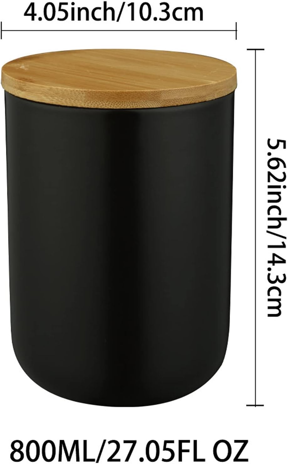 YYW Ceramics Food Storage Jar Canister with Airtight Seal Bamboo Lid, Simple Style Kitchen Canister for Food Storage, Store Coffee, Sugar, Tea, Spices and More (Black (27.05oz/800ml))
