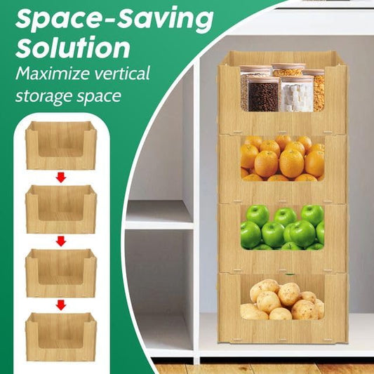 TidyFriend Wooden Stackable Storage Bins for Pantry Organizers and Storage 4 Pack, Pantry Storage for Food, Kitchen and Home Organization (Wood)