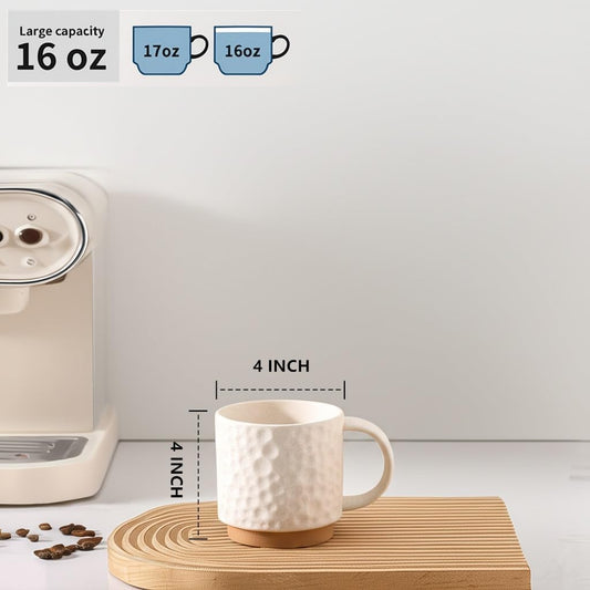 Nihow 16OZ Stackable Coffee Mug Set, Large Ceramic Coffee Mug Set of 4,Coffee Cup Set for Cappuccino/Latte/Cocoa,Dishwasher & Microwave Safe, Matte White