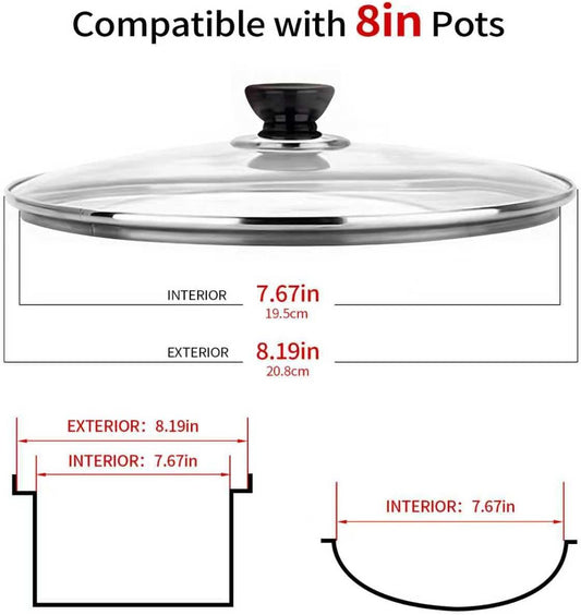 8 Inch Pan Lid, 8 Inch Frying Pan Lids, Tempered Glass Cast Iron Lid for Skillets, Fry Pan, Wok Pot (8 inch)