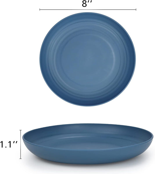 Homienly Wheat Straw Dinner Plates Set of 8 - Alternative to Plastic, Microwave & Dishwasher Safe, Unbreakable Kids Plates with 4 Colors (Colorful, 8 inch)
