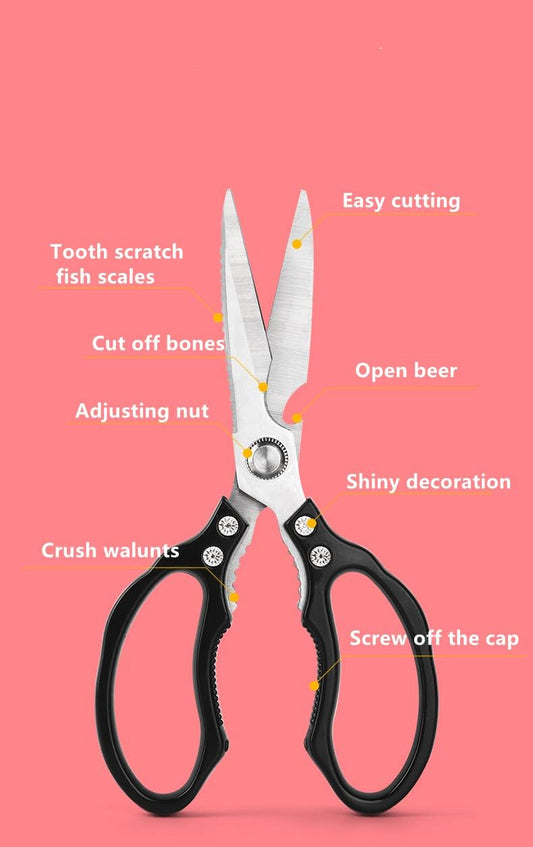 Heavy Duty Sharp Kitchen Scissors, Dishwasher Safe, Cooking Shears for Meat, Chicken, Fish, Poultry, Herb, Bread (Black)