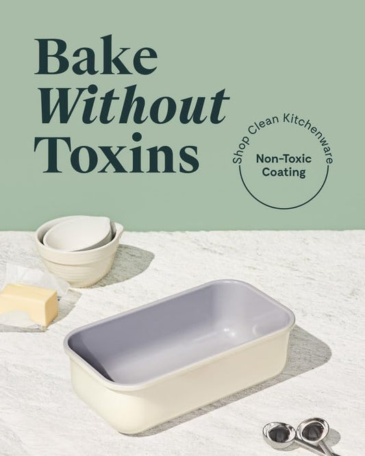 Caraway Non-Stick Ceramic 1 lb Loaf Pan - Naturally Slick Ceramic Coating - Non-Toxic, PTFE & PFOA Free - Perfect for Pound Cakes, Breads, & More - Cream