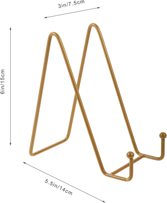 Iron Photo Frame Bracket: Adjustable Display Stand Metal Picture Frame Holder Stand - Heavy Duty Table Top Easels for Decorative Platter, Book, Plaque, Photo Copper Golden Color 5.91X5.51X2.95 Inch