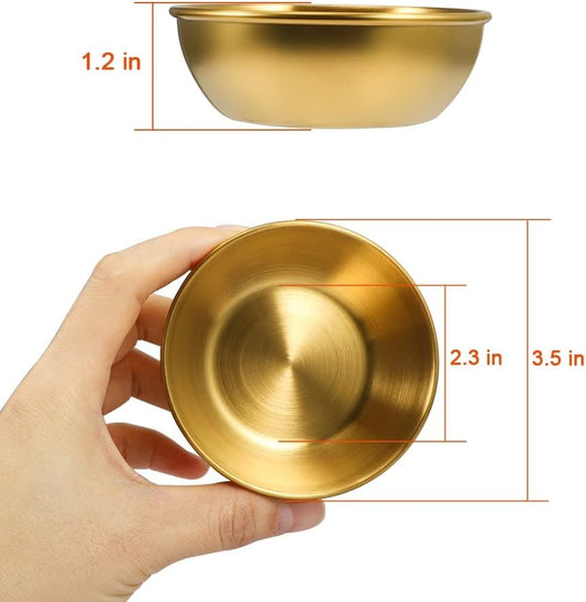 12 Pack 3.5inch Stainless Steel Sauce Dishes Mini Individual Saucers Bowl Round Seasoning Dishes Sushi Dipping Bowl Appetizer Plates, Golden