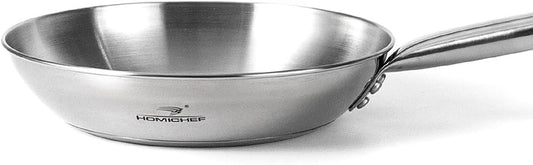 HOMICHEF Mirror Polished NICKEL FREE 8-Inch Fry Pan Stainless Steel (No Toxic Non Stick Coating) - Skillet Pan Flat Bottom Fry Pans - Omelette Pan Egg Pan - Induction Cookware Frying Pan